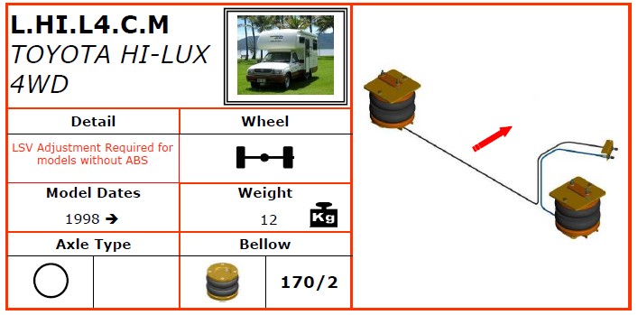 L.HI.L4.C.M/豐田空氣懸掛系統(tǒng)/豐田空氣懸掛/豐田HI-LUX 4WD (1998-) -dunlop空氣懸掛