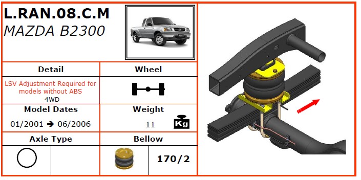 L.RAN.08.C.M/馬自達空氣懸掛系統(tǒng)/馬自達空氣懸掛/馬自達B2300 (2001–2006) 空氣懸架